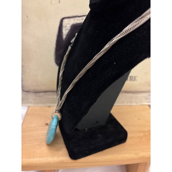 Kenneth Cole Silver-Tone Multi-Strand Chain Necklace With Turquoise Pendant - Picture 10 of 12